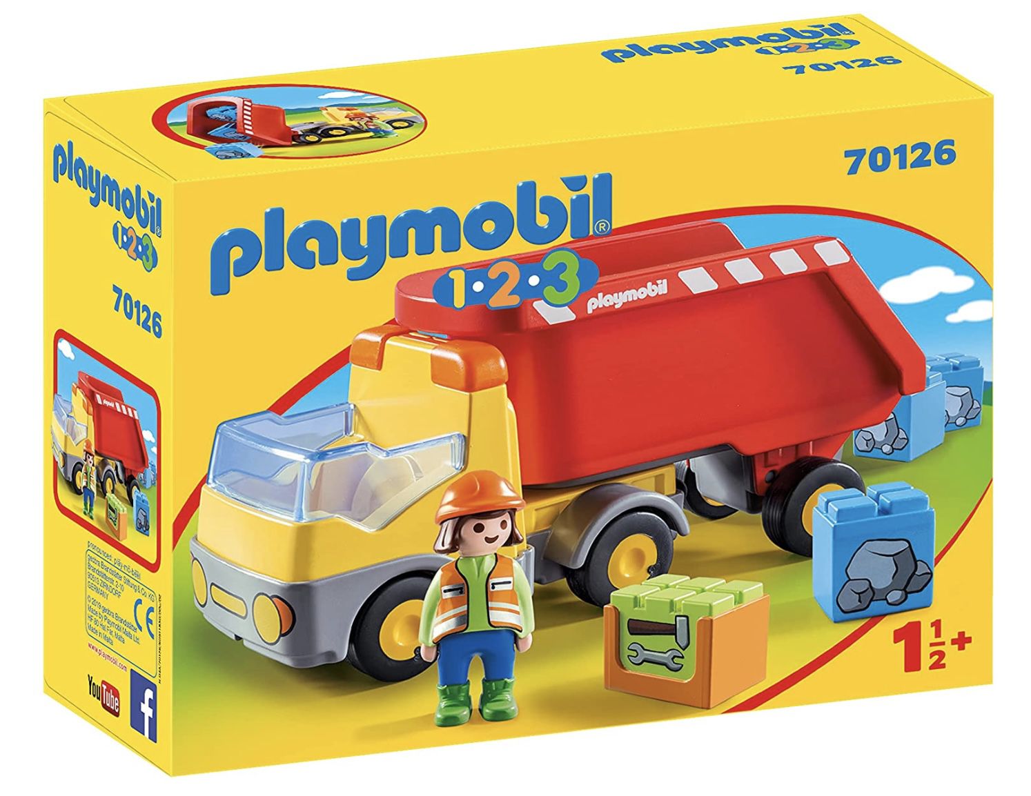 PLAYMOBIL 1.2.3   70126 Kipplaster mit Bauarbeiter für 9,99€ (statt 15€)   Prime