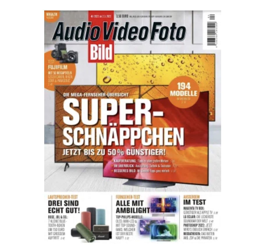 12 Ausgaben Audio Video Foto Bild Premium für 63,60€ + Prämie: 49€ V-Scheck
