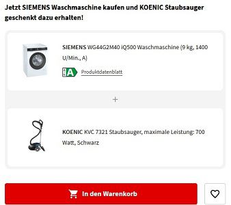 SIEMENS WG44G2M40 iQ500 9kg Waschmaschine mit 1400 U/Min & Koenic KVC 7321 Staubsauger für 649€ (statt 749€)