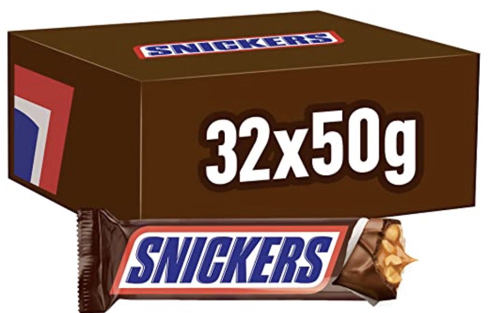32 Snickers Riegel (je 50g) 1,6kg für 10,52€ (statt 16€)   Prime Sparabo