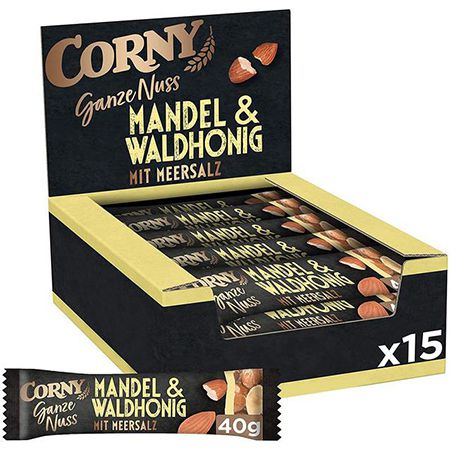 15er Pack Corny Ganze Nuss Mandel &#038; Waldhonig mit Meersalz (15x40g) für 18,54€ (statt 26€) &#8211; Prime Sparabo