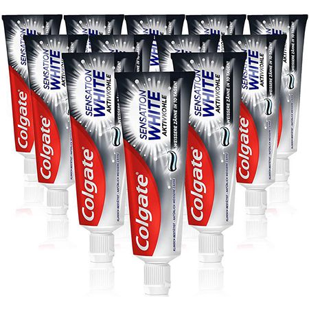 12er Pack Colgate Sensation White Zahnpasta mit Aktivkohle &#8211; 12 x 75ml für 13,11€ (statt 18€) &#8211; Prime