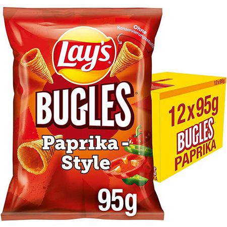 12x Lay&#8217;s Bugles Paprika 95g – Herzhafter Mais-Snack mit Paprika-Geschmack für 15,44€ (statt 24€) &#8211; Prime