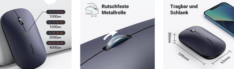 UGREEN kabellose Maus mit 4000 DPI & 18 Monate Akkulaufzeit für 13,99€ (statt 20€)   Prime