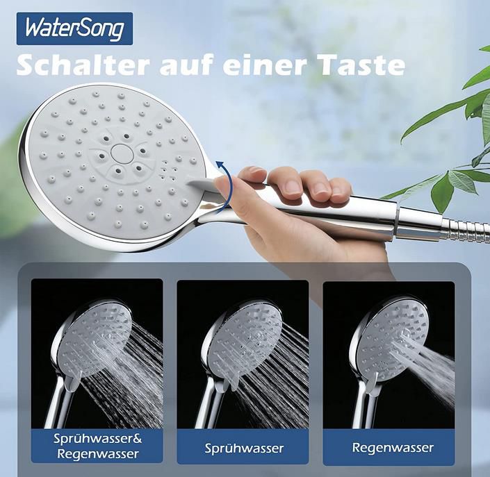 WaterSong Duschkopf mit 3 Strahlarten und Selbstreinigungsfunktion für 9,50€ (statt 19€)