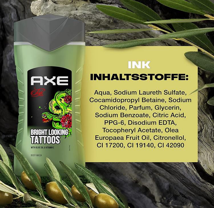 6er Pack Axe Tattoo Herren Duschgel 250ml   pH Hautneutral mit Olivenöl & Vitamin E für 6,93€ (statt 14€)   Prime