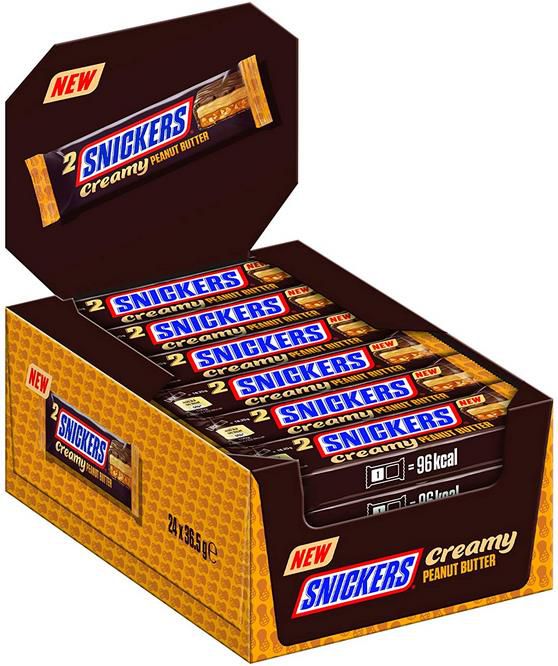 24er Pack Snickers Creamy Peanut Butter   Doppelriegel 24 x 36,5g für 10,92€ (statt 14€)   Prime