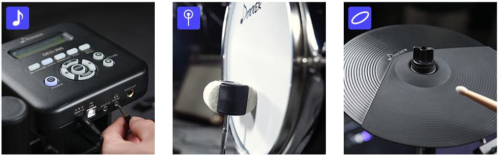 Donner DED 200 elektronisches Schlagzeug   E Drums mit 8 Teiligem Mesh Head, Sticks und Audiokabel für 299,99€ (statt 400€)