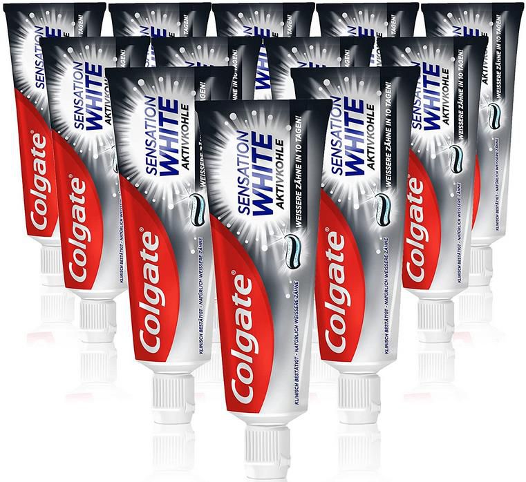 12er Pack Colgate Sensation White Zahnpasta mit Aktivkohle   12 x 75ml für 13,11€ (statt 18€)   Prime