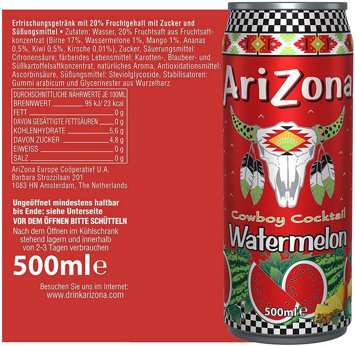 12er Pack AriZona Cowboy Cocktail Watermelon Dosen   12x0.5l für 9,01€ zzgl. Pfand (statt 13€)   Prime