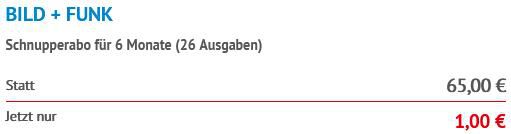 26 Ausgaben Bild + Funk Abo für 1€ (statt 65€)