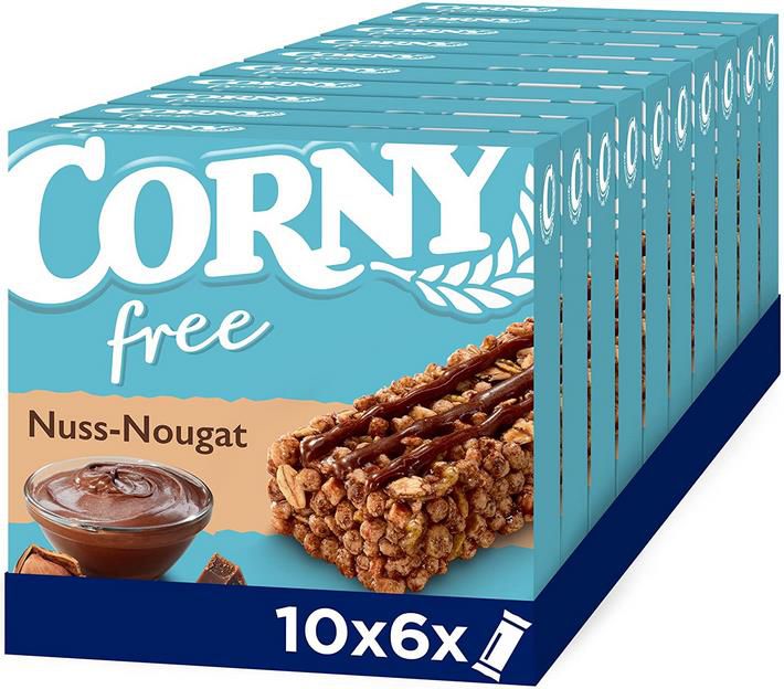 10er Pack Corny free Nuss Nougat   Müsliriegel ohne Zuckerzusatz 10 x 6 Riegel für 11,61€ (statt 14€)   Prime