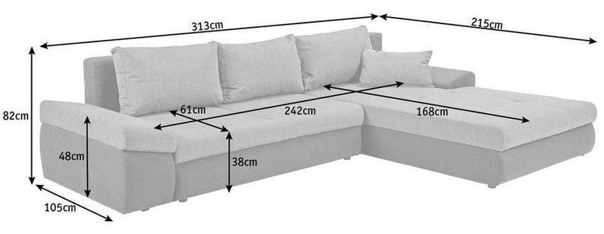 Carryhome Ecksofa (313/215cm) mit Schlaffunktion in Anthrazit für 444€ (statt 699€)