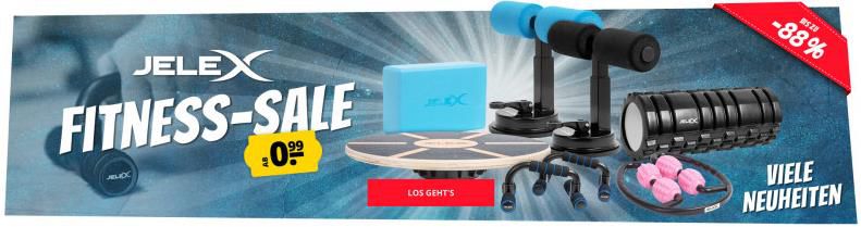 💪🏻 SportSpar: Jelex Mega Fitness Sale ab 0,99€   z.B. JELEX Aqua Trinkflasche 600ml für 2,99€ (statt 9€)