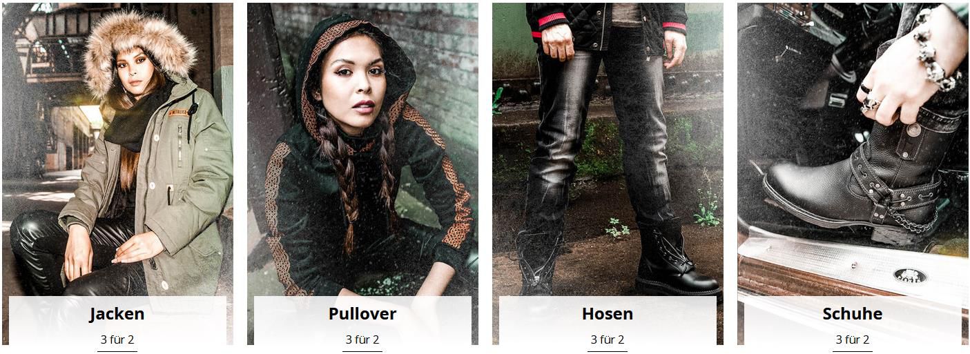 3 für 2 Aktion auf ausgewählte Artikel bei EMP.de   Schuhe, Jacken, Pullover und Hosen