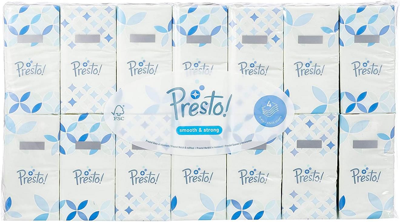 168x Presto! 4 lagige Papiertaschentücher mit 10 Tüchern pro Packung für 12,13€ (statt 16€)   Prime