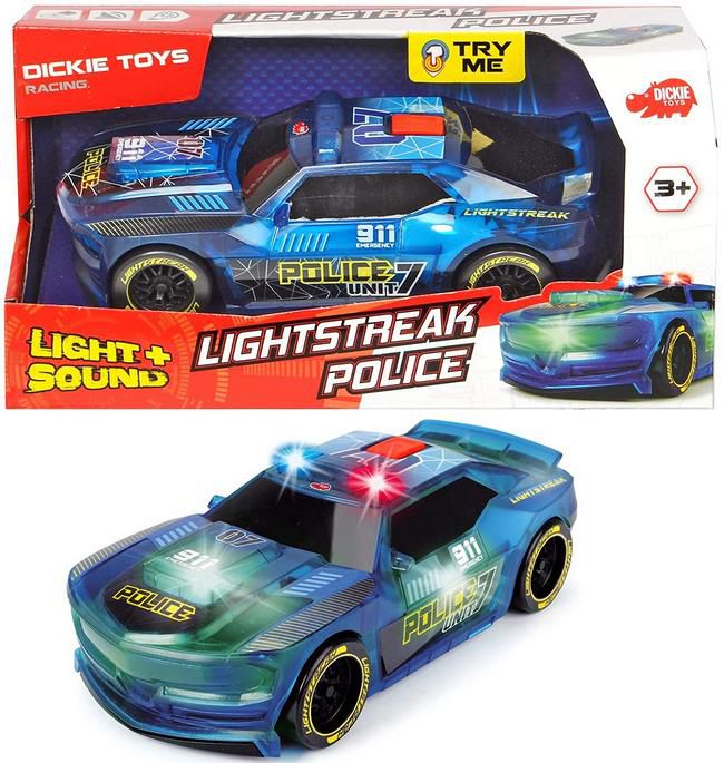 Dickie Toys Lightstreak Police   Rennauto mit Friktionsantrieb inkl. Licht & Soundwechsel für 7,99€ (statt 13€)   Prime