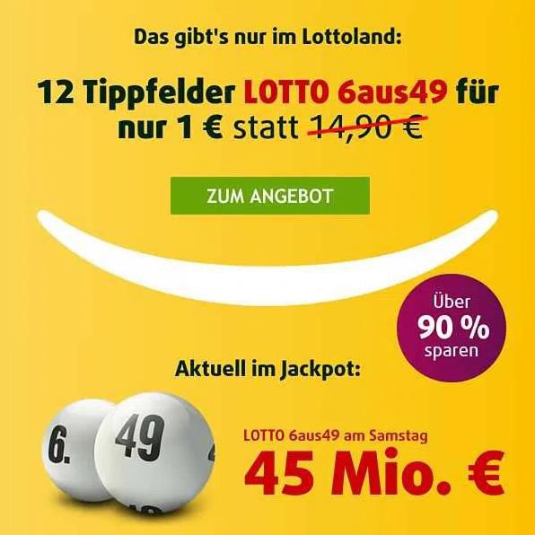 Lottoland: 12 Tippfelder 6aus49 für nur 1€ (statt 15€)   Neukunden
