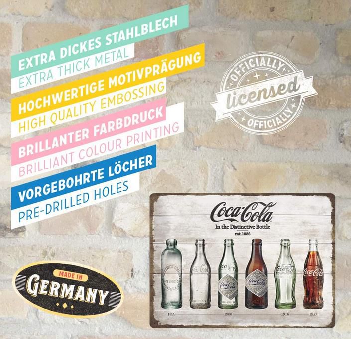 Nostalgic Art   Coca Cola – Bottle Timeline Retro Blechschild 30 x 40 cm für 8,99€ (statt 21€)   Prime