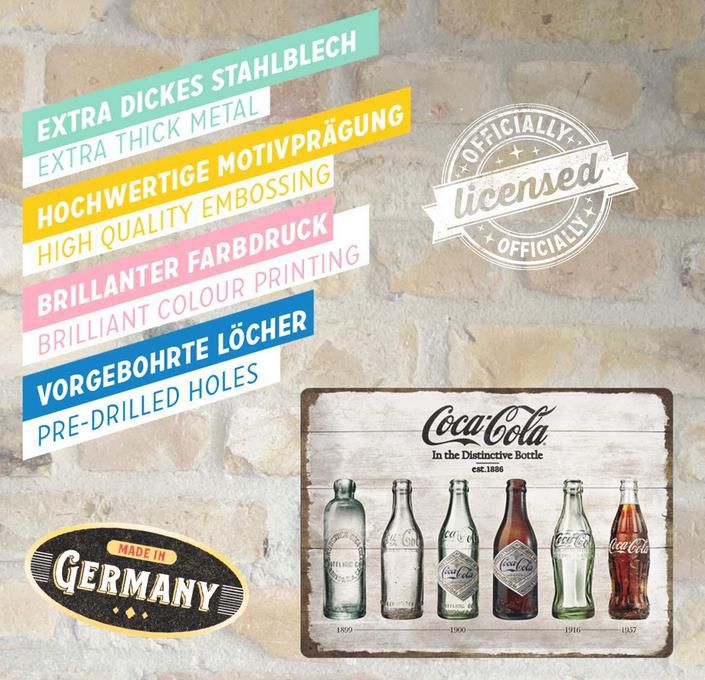 Nostalgic Art   Coca Cola – Bottle Timeline Retro Blechschild 30 x 40 cm für 8,99€ (statt 21€)   Prime