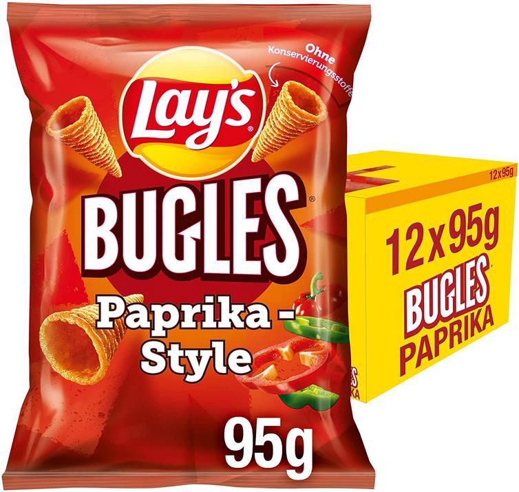 12x Lays Bugles Paprika (je 95g) Mais Snack für 16,37€ (statt 21€)