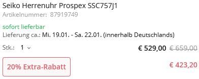 Seiko Prospex Divers Solar Chronograph Sumo SSC757J1 für 423,20€ (statt 520€)