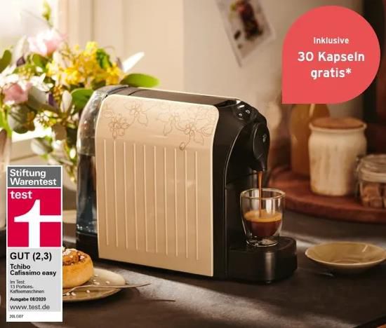 Tchibo Cafissimo easy Kapselmaschine in Light Beige+ 30 Kapseln für 29€ (statt 39€)