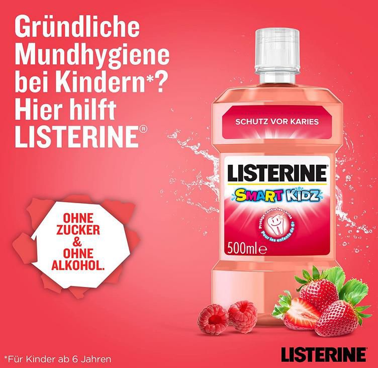 4x Listerine Smart Kidz   Mundwasser für Kinder ohne Alkohol 500ml für 14,87€ (statt 20€)   Prime