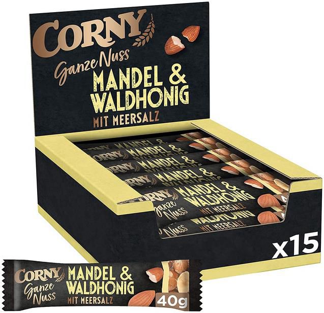 15er Pack Corny Ganze Nuss Mandel & Waldhonig mit Meersalz (15x40g) für 18,54€ (statt 26€)   Prime Sparabo