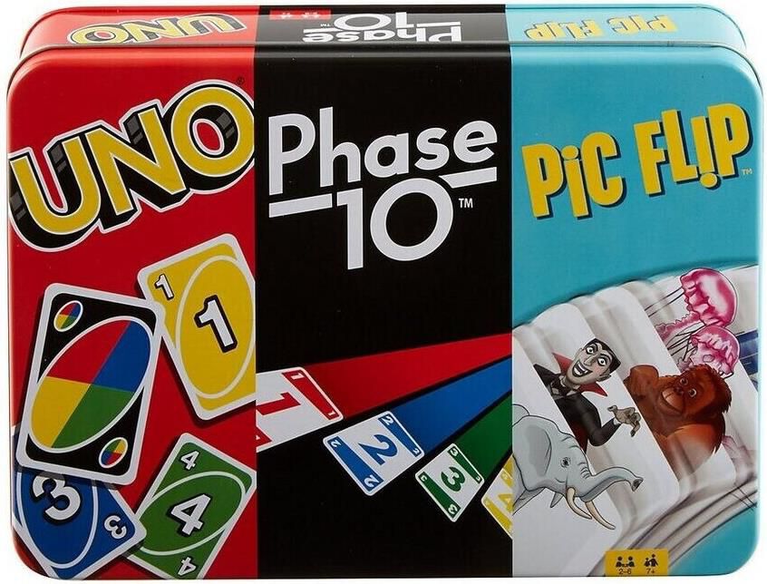 Mattel Games   UNO, Phase 10 and Pic Flip Bundle Tin für 19,94€ (statt 27€)