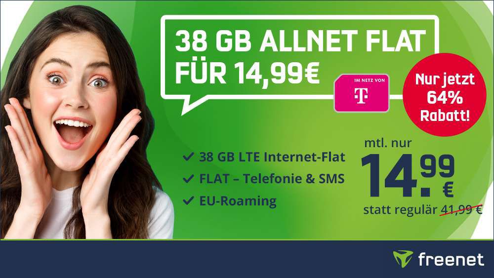 🔥 Telekom Allnet Flat mit 38GB LTE für nur 14,99€ mtl.