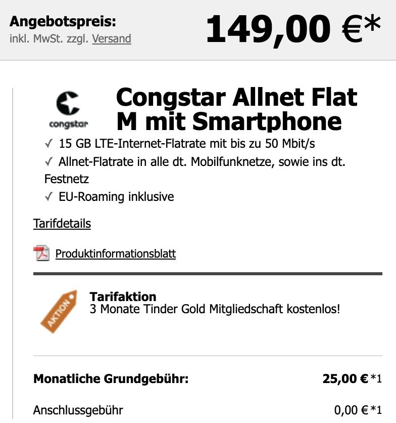 Google Pixel 6 128 GB für 149€ + Telekom Allnet Flat von Congstar mit 15GB LTE für 25€ mtl.