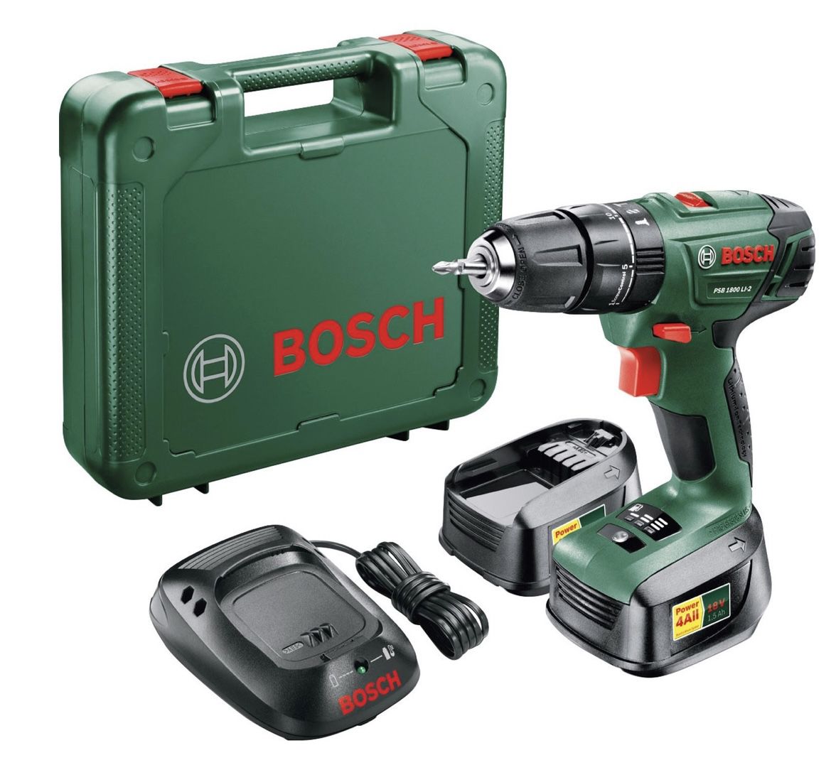 Bosch PSB 1800 LI 2 Akku Bohrschrauber 18V + 2 Akkus + Koffer für 120,92€ (statt 143€)