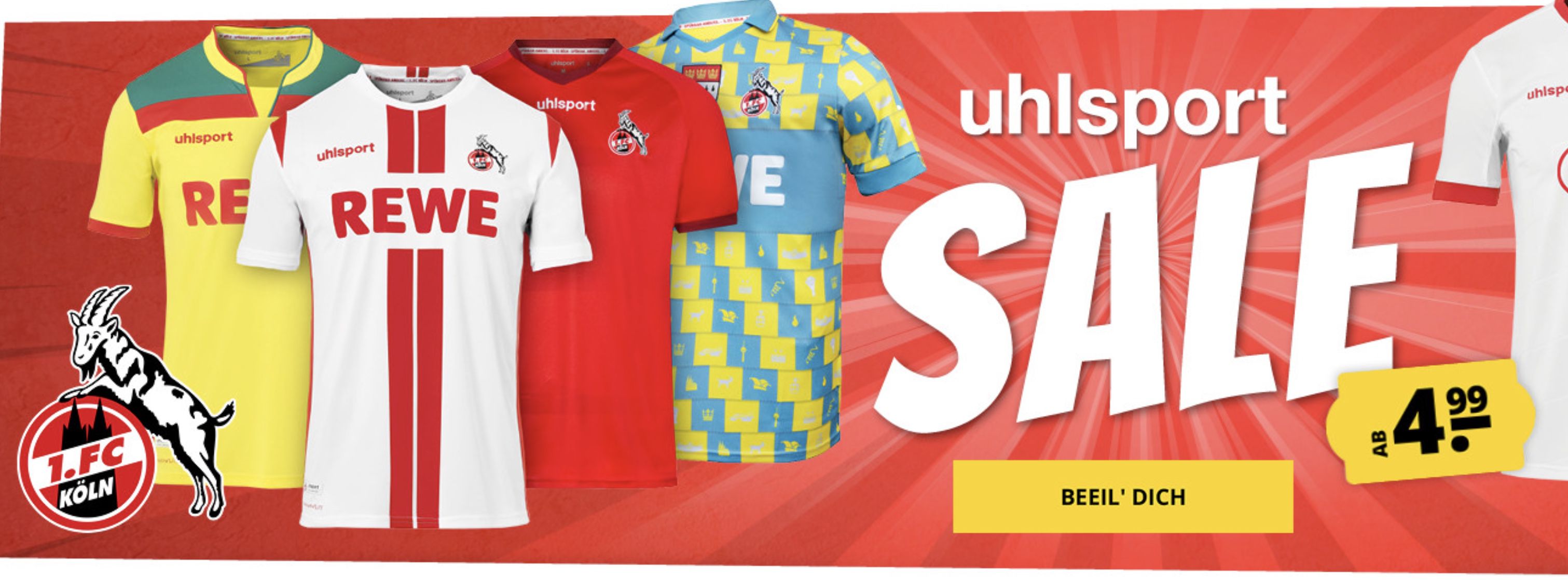 SportSpar: Uhlsport Sale bis 75% Rabatt   z.B. 1. FC Köln Trikot 2021 Heimtrikot für 19,99€ (statt 32€)   Restgrößen