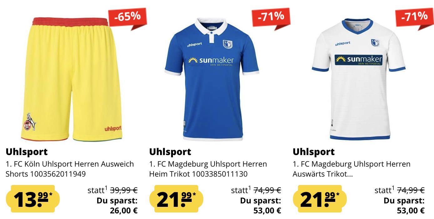 SportSpar: Uhlsport Sale bis 75% Rabatt   z.B. 1. FC Köln Trikot 2021 Heimtrikot für 19,99€ (statt 32€)   Restgrößen