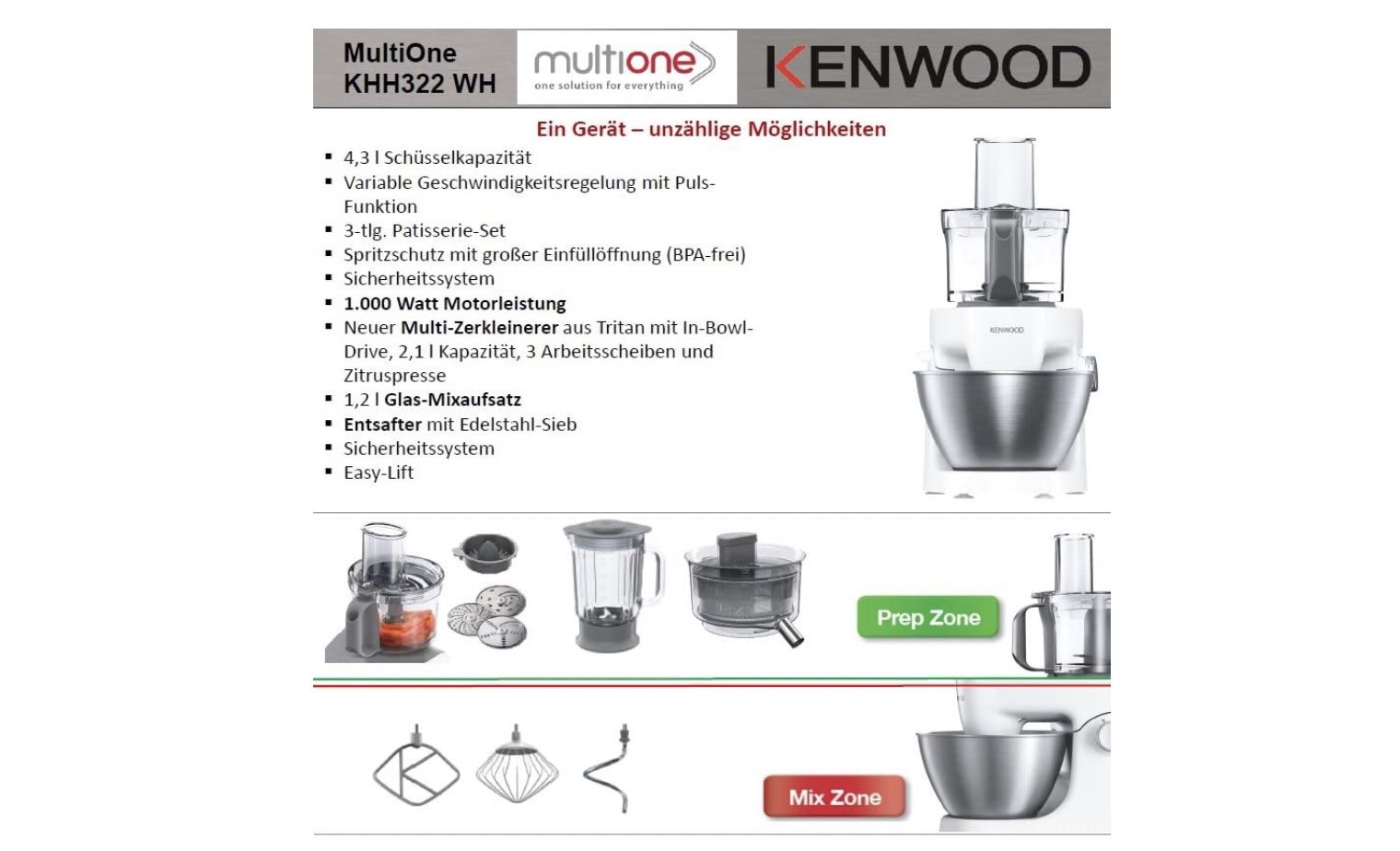 Kenwood MultiOne KHH322WH Küchenmaschine für 199€ (statt 257€)