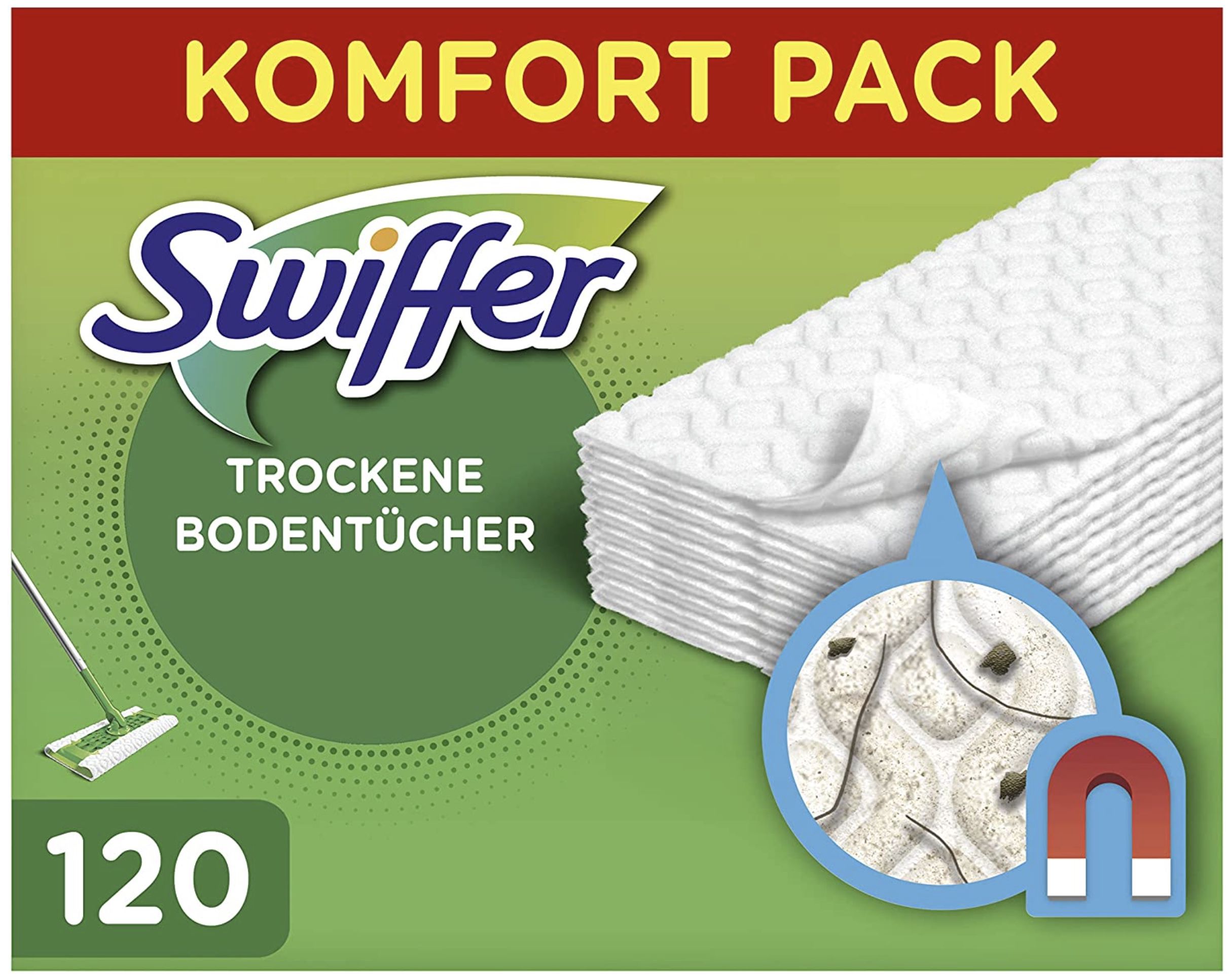 120er Pack Swiffer Bodenwischer trockene Bodentücher ab 10,52€ (statt 19€)   Prime Sparabo