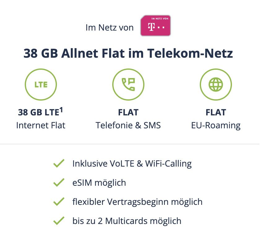 🔥 Telekom Allnet Flat mit 38GB LTE für nur 14,99€ mtl.