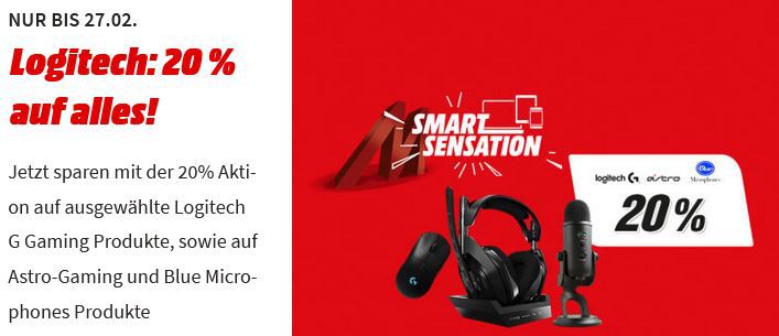 Media Markt Smart Sensation: z.B. 20% Rabatt auf ausgewählte Logitech Artikel