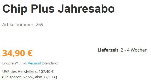 Chip Plus im Jahres Abo mit 12 Ausgaben für nur 34,90€ (statt 107€)