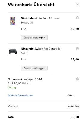Nintendo Switch Pro Controller + Mario Kart 8 Deluxe für 89,78€ (statt 108€)