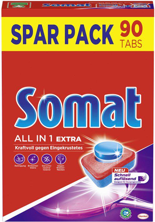 90er Pack Somat All in 1 Extra Spülmaschinen Tabs ab 11,26€ (statt 15€)   Prime Sparabo