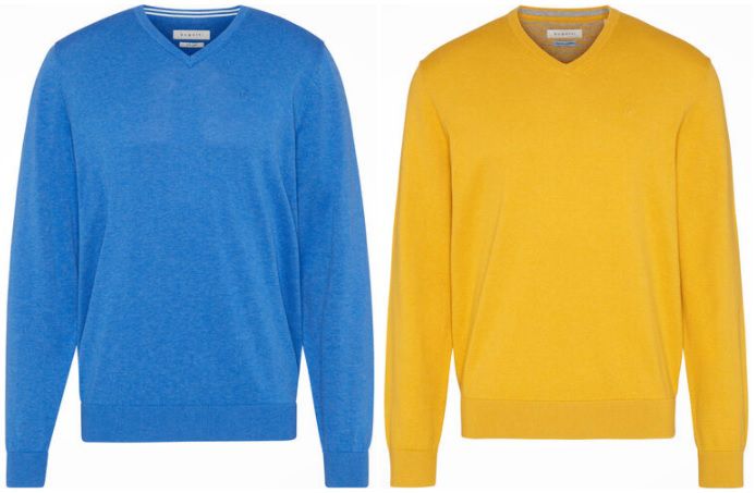 Bugatti Pullover mit V Ausschnitt aus Baumwolle + Kaschmir   verschiedene Farben ab 24,49€ (statt 50€)