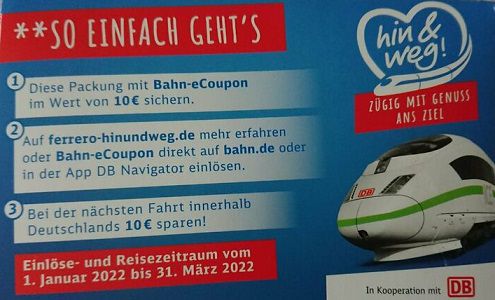 10€ Bahn eCoupon mit Ferreroprodukten sichern