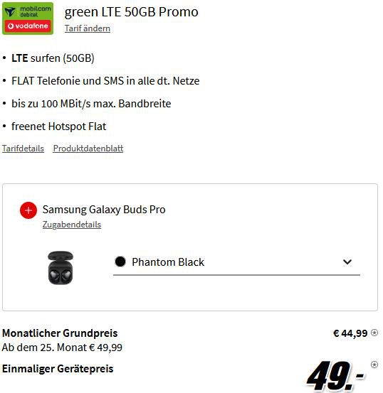 🔥 Samsung Galaxy S22 Ultra 5G mit 128GB + Galaxy Buds Pro für 49€ + Vodafone Allnet Flat mit 50GB LTE für 44,99€ mtl.
