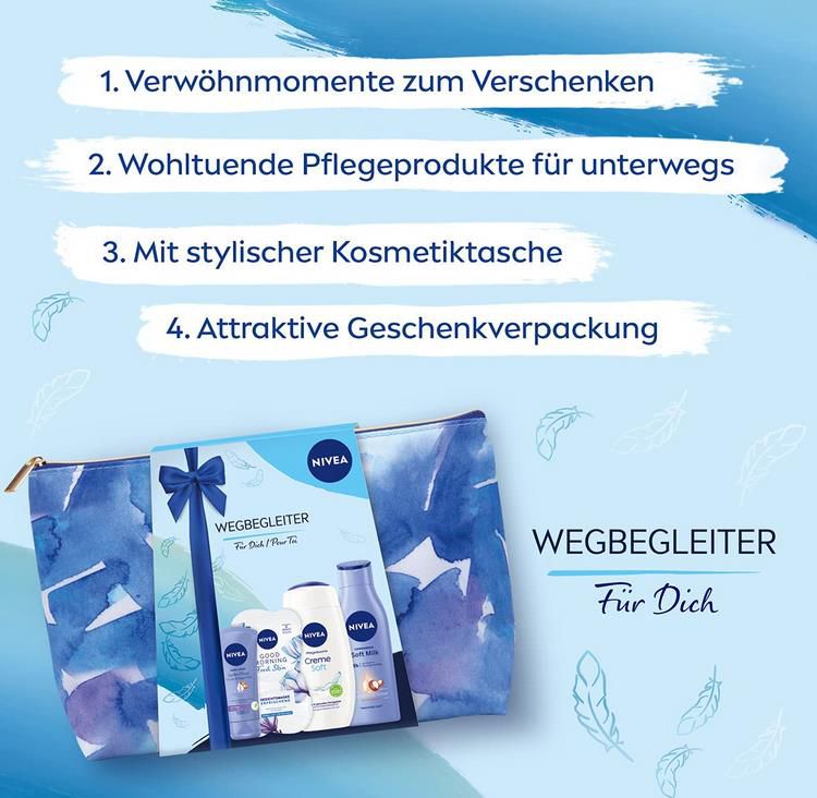 NIVEA Wegbegleiter Geschenkset mit Gesichtsmaske, Handcreme, Body Lotion und Kulturtasche für 7,15€ (statt 15€)   Prime