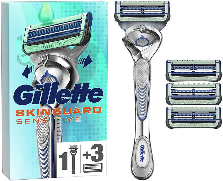 Gillette SkinGuard Sensitive   Herren Nassrasierer + 4 Rasierklingen für 14,39€ (statt 20€)   Prime