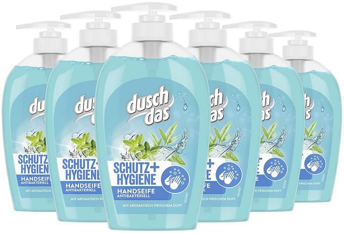 6er Pack Duschdas Schutz & Hygiene Flüssigseife mit antibakterieller Wirkung ab 5,22€ (statt 8€)   Prime Sparabo
