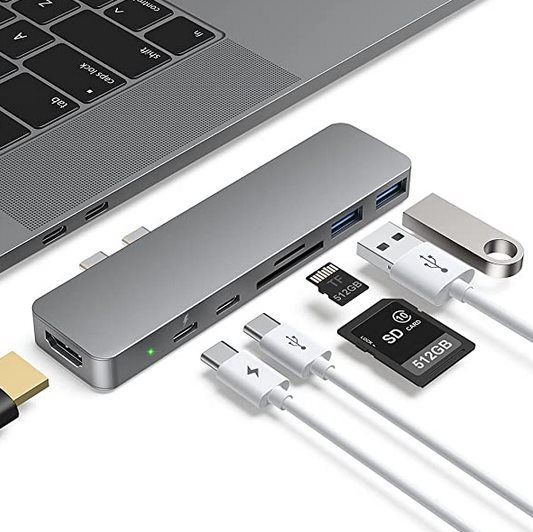 Floomp 7in1 USB C Hub mit 2x USB 3.0, Thunderbolt 3 & 100W PD für MacBook für 15,99€ (statt 36€)