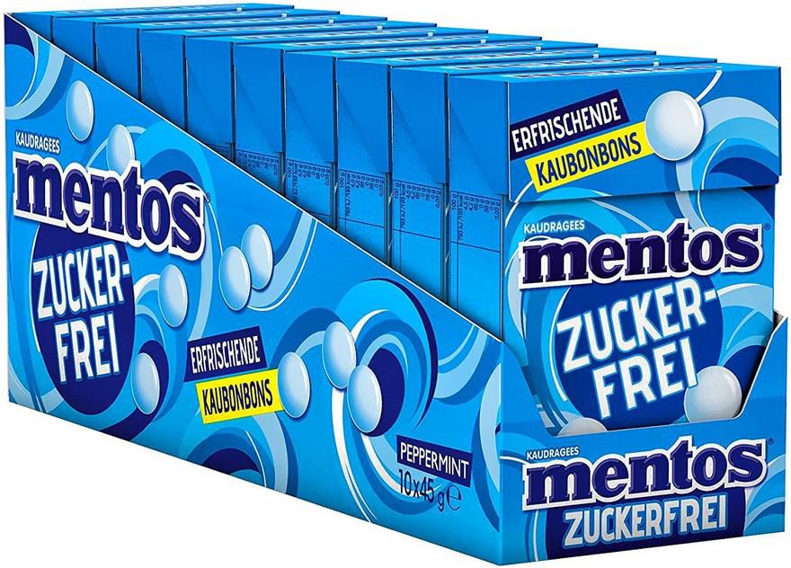 10er Pack Mentos Peppermint Zuckerfrei, 10 x 45g Böxli ab 10,44€ (statt 15€)   Prime Sparabo